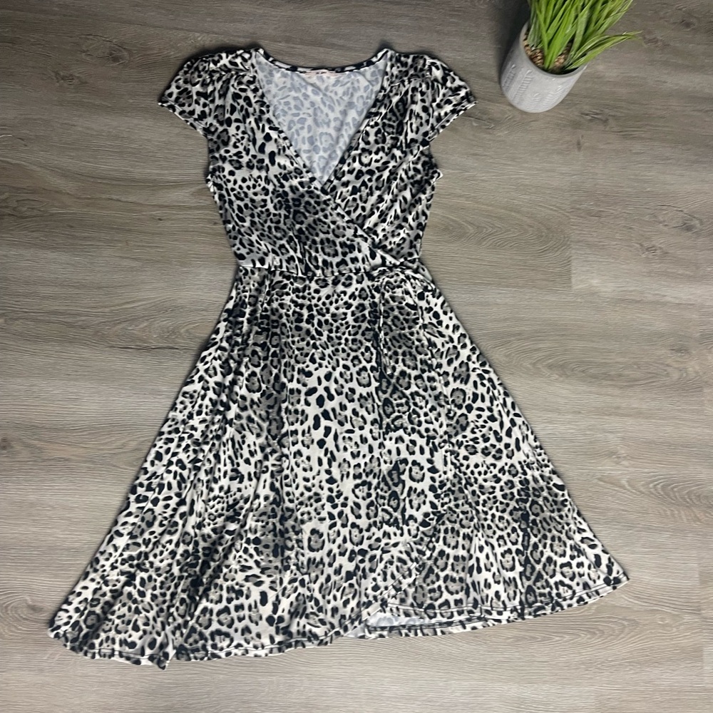 Miami Black & White Leopard Print Wrap Mini Dress